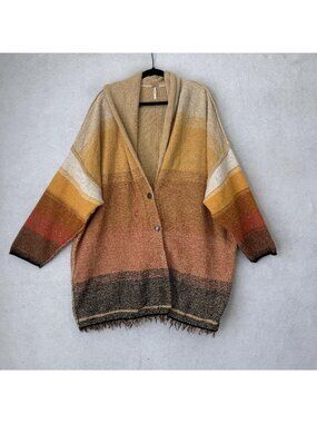 Free People Cardigan Sweater Womens Large Multicolor Stripe Dolman Boho Fringe